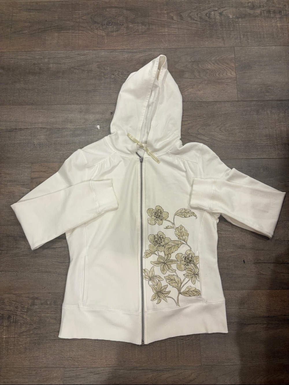 Women's white Floral Zip Hoodie with Hood